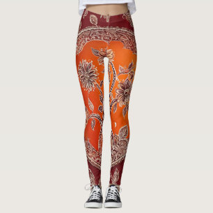 Vintage Floral Orange Flame Red AI art Leggings