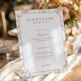 Vintage Floral Orange Signature Drinks Wedding Pedestal Sign