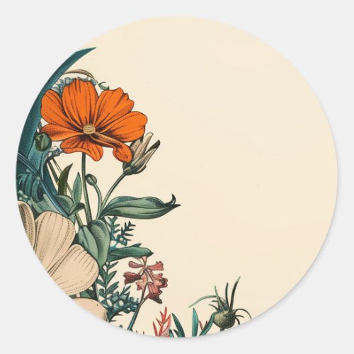Vintage Floral Orange Teal Invitation Sticker