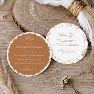 Vintage Floral Orange Thank You Round Wedding Menu