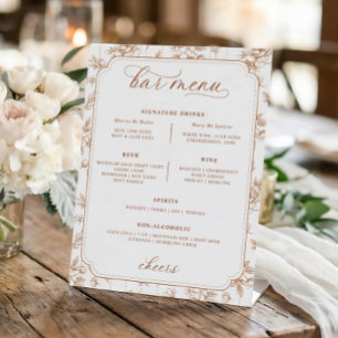 Vintage Floral Orange Toile Bar Menu Wedding Pedestal Sign