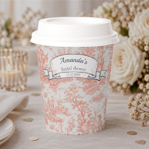 Vintage floral orange toile de jouy shower paper cups