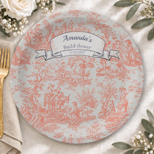 Vintage floral orange toile de jouy shower paper plates