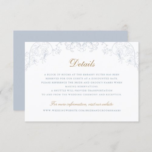 Vintage Floral Ornament Dusty Blue Wedding Details Invitation