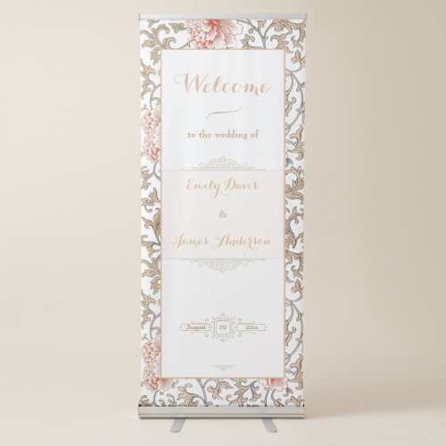 Vintage Floral Ornament Wedding Retractable Banner