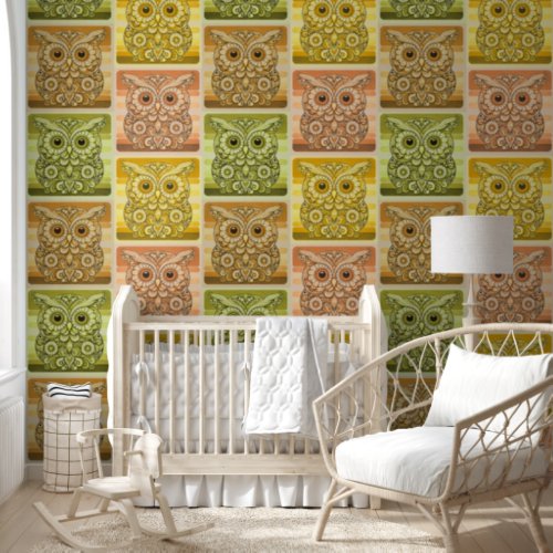 Vintage Floral Owl Patchwork Pattern Wallpaper