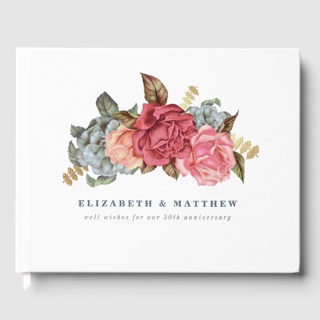 Vintage Floral Painting Anniversary Guest Books (Front)