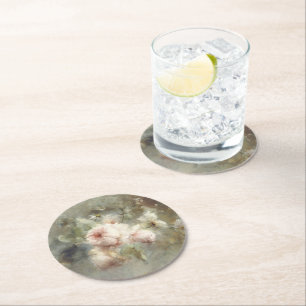 Vintage Floral Painting Round Paper Coaster