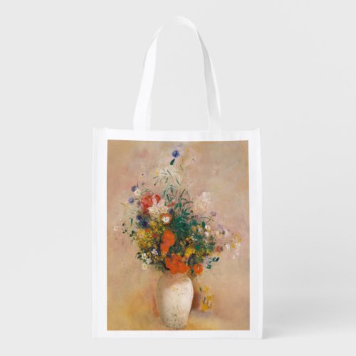 Vintage Floral Painting Vase of Flowers by Redon Grocery Bag