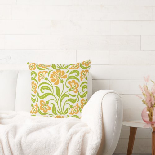 Vintage Floral Paisley Pattern | Orange Green Bota Throw Pillow