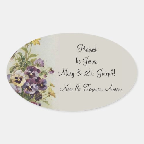 Vintage Floral Pansies Prayer Quote Customize Oval Sticker