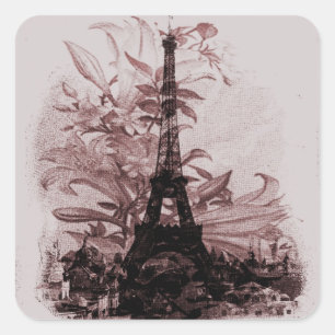 Vintage Floral Paris Eiffel Tower Custom Square Sticker