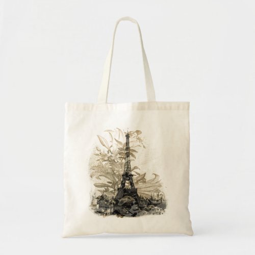 Vintage Floral Paris Eiffel Tower Custom Tote Bag