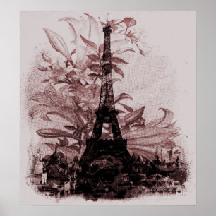 Vintage Floral Paris Eiffel Tower Poster
