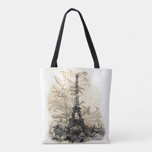 Vintage Floral Paris Eiffel Tower Tote Bag