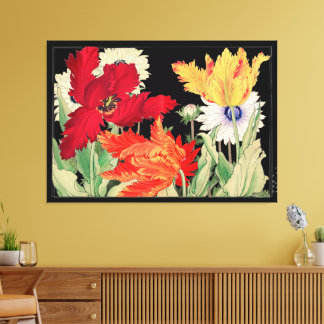 Vintage Floral Parrot Tulip Anemone Japanese Art Canvas Print