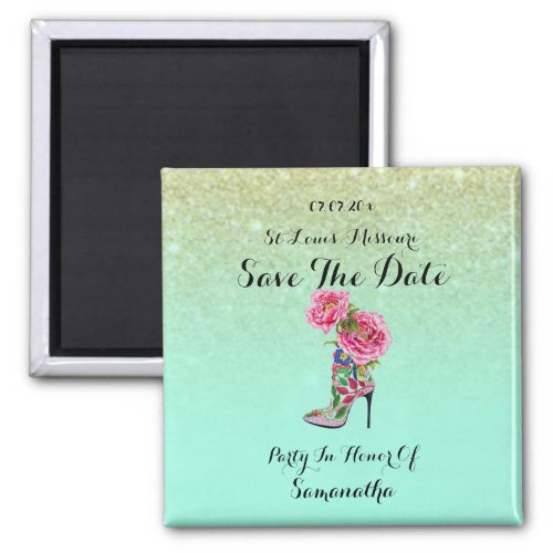 Vintage Floral Party Shoe Save The Date Magnet