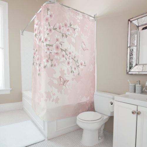 Vintage Floral Pastel Cherry Blossoms Shower Curtain