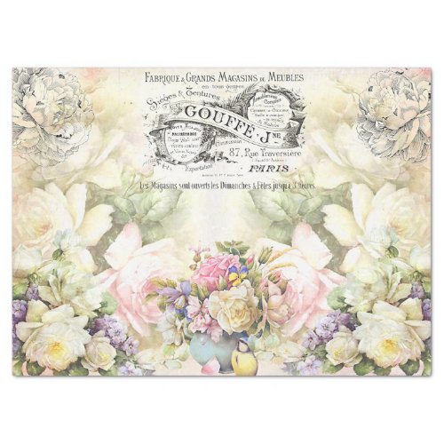 Vintage Floral Pastel Roses Tissue Paper