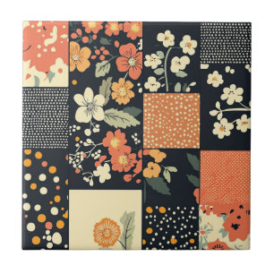 Vintage Floral Patchwork Pattern (1) Ceramic Tile