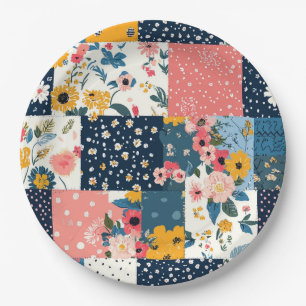 Vintage Floral Patchwork Pattern (4) Paper Plates
