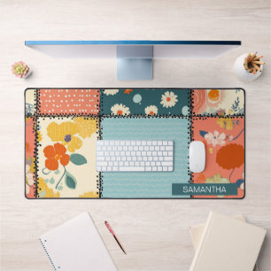 Vintage Floral Patchwork Pattern (7) Desk Mat