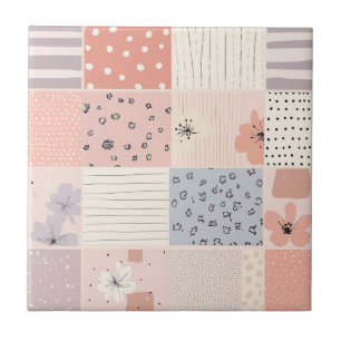 Vintage Floral Patchwork Pattern - Pastel (10) Ceramic Tile