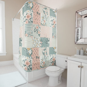 Vintage Floral Patchwork Pattern - Pastel (1) Shower Curtain