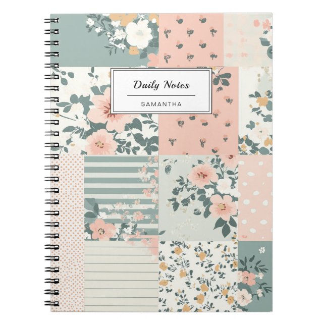 Vintage Floral Patchwork Pattern - Pastel Notebook (Front)