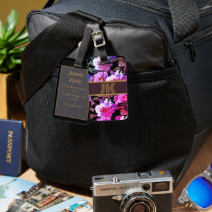 vintage floral patten custom monogram personalize  luggage tag