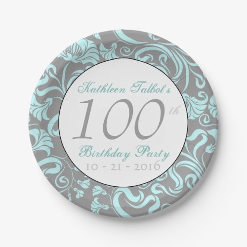 Vintage Floral Pattern 100th Birthday Paper Plate