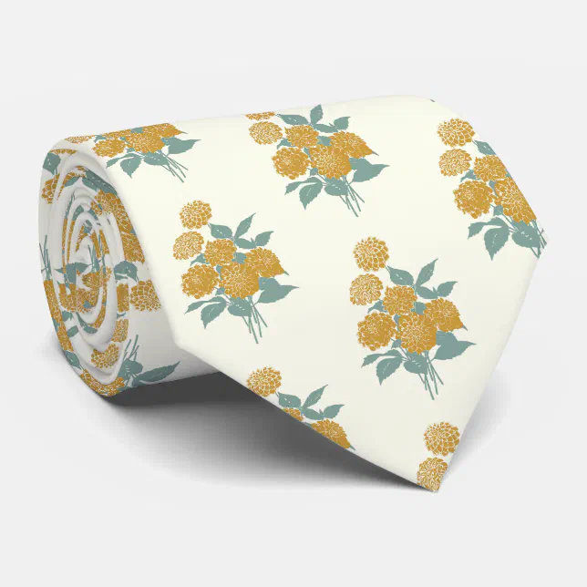 Vintage Floral Pattern Autumn Mustard Yellow Neck Tie | Zazzle