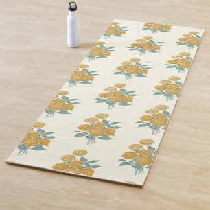 Vintage Floral Pattern Autumn Mustard Yellow Yoga Mat