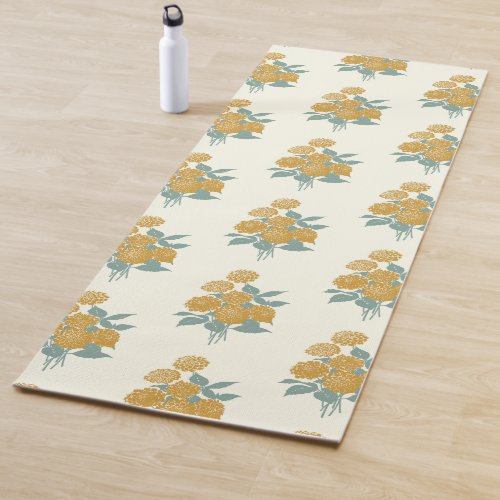 Vintage Floral Pattern Autumn Mustard Yellow Yoga Mat