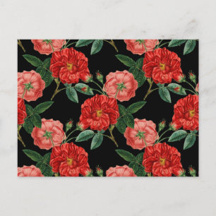 Vintage floral pattern, beautiful red flowers post postcard