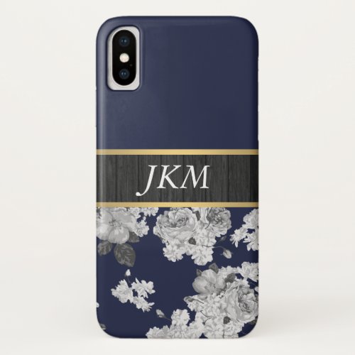 Vintage Floral Pattern Black and White iPhone XS Case