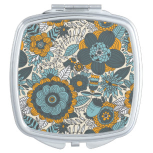 Vintage floral pattern compact mirror