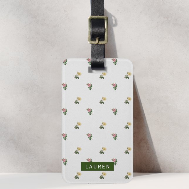 Vintage Floral Pattern Custom Name Luggage Tag (Creator Uploaded)