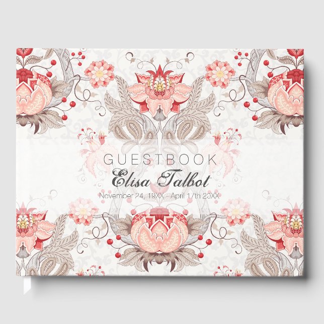 Vintage Floral Pattern Damask Funeral Guest Book (Front)