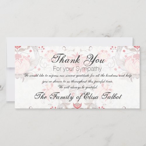 Vintage Floral Pattern Damask Sympathy Thank You P