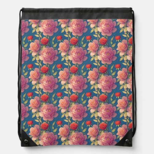 Vintage Floral Pattern Drawstring Backpack
