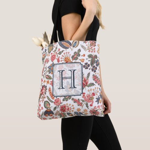Vintage Floral Pattern Elegant Monogrammed Tote Bag