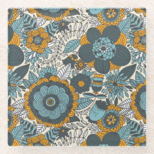 Vintage floral pattern glass coaster