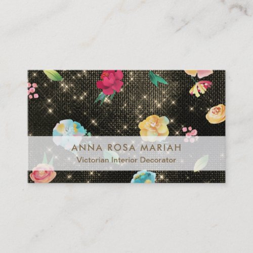  Vintage Floral Pattern Gold Sequin Glitter Business Card