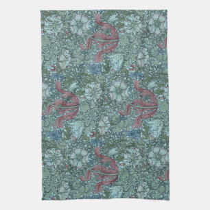 Vintage Floral Pattern Green Blue Red White Kitchen Towel