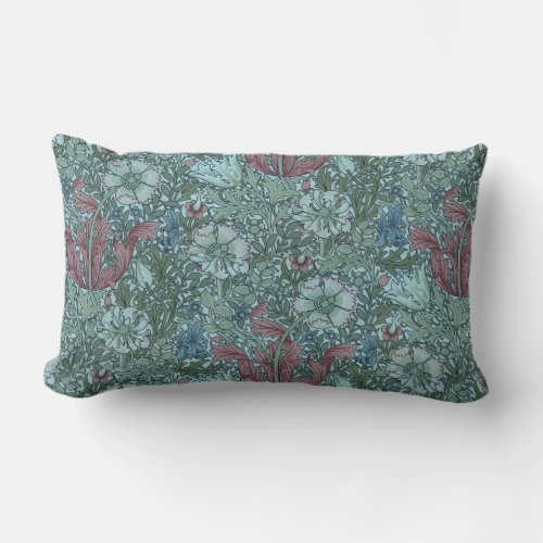 Vintage Floral Pattern Green Blue Red White Lumbar Pillow