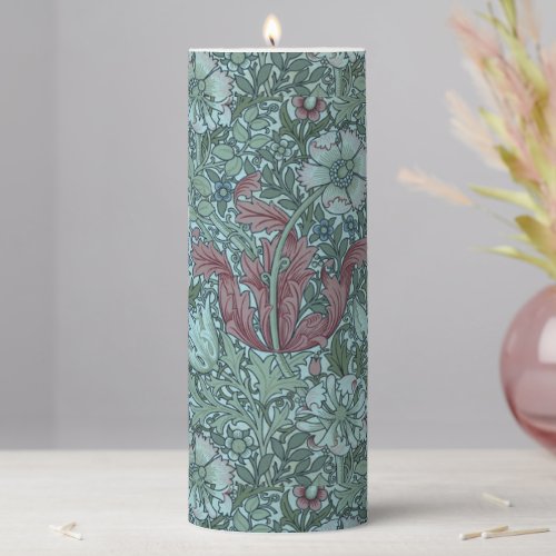 Vintage Floral Pattern Green Blue Red White Pillar Candle