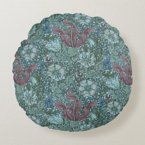Vintage Floral Pattern Green Blue Red White Round Pillow