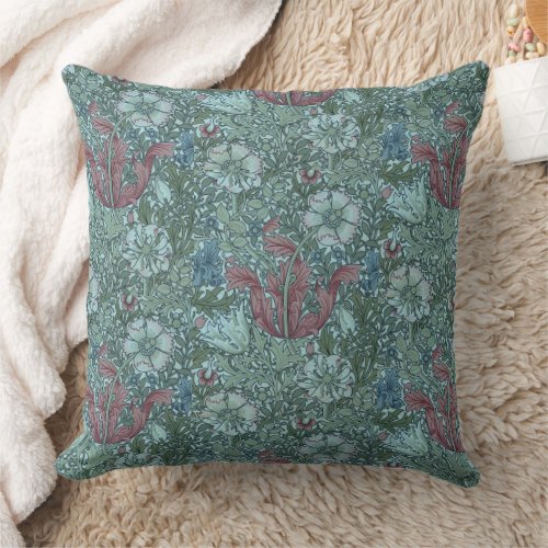 Vintage Floral Pattern Green Blue Red White Throw Pillow