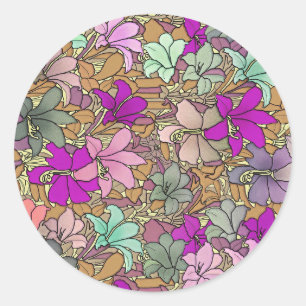 Vintage Floral Pattern Illustration Classic Round Sticker